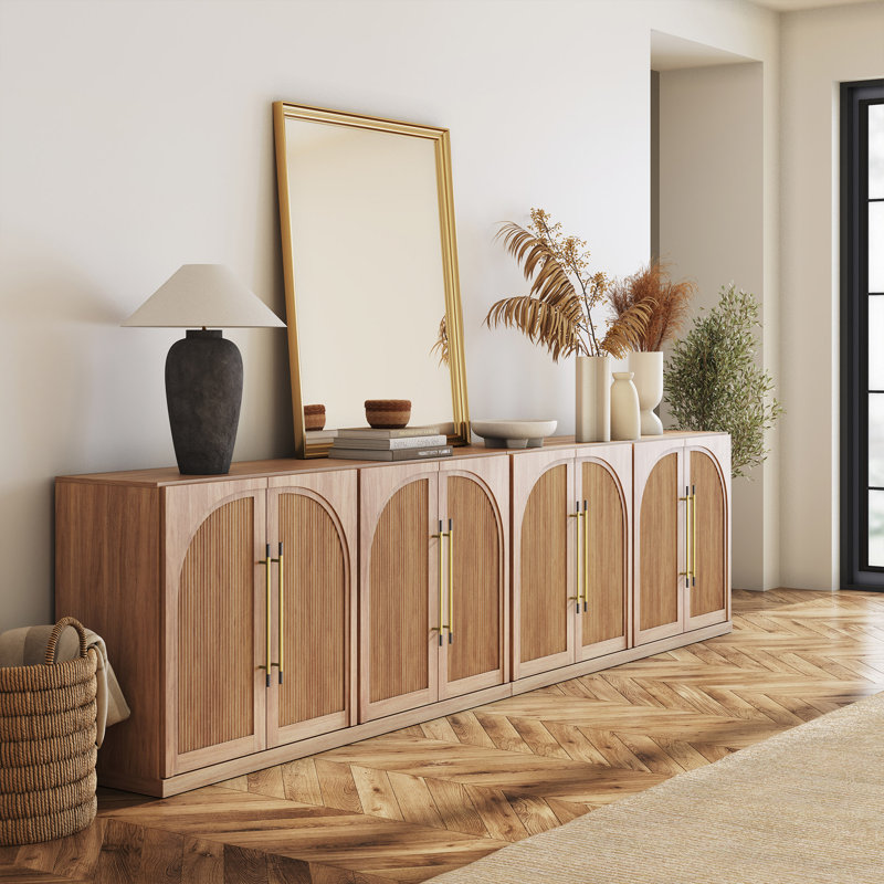 Set of 2 65" Sideboard with Double-Arc Wood Doors and Adjustable Shelves, Camel, Camel