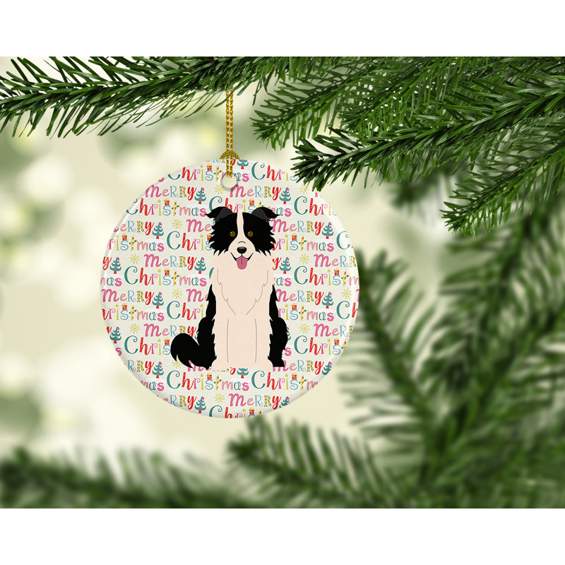Ornement suspendu Merry Christmas Border Collie, Beige / noir