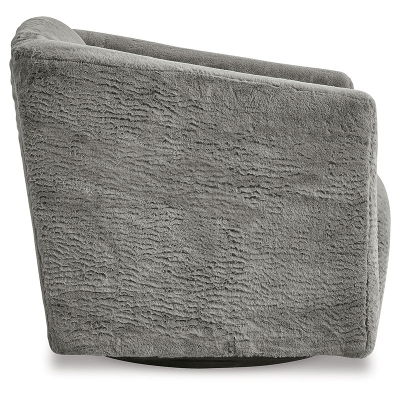 Transitional Gray 29'' Microfiber Swivel Barrel Chair
