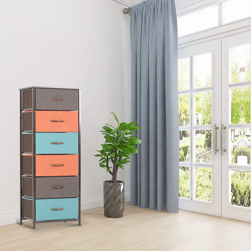 Tour de rangement verticale pour commode avec 6 tiroirs Waytrim, Brun / orange / bleu