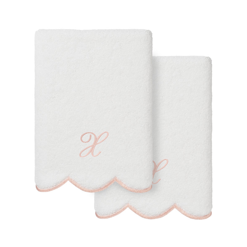 Ensemble de serviettes à main personnalisables 2 pièces Linorn Home Textiles 100% coton turc ADORNIA, Blanc / Rose, X