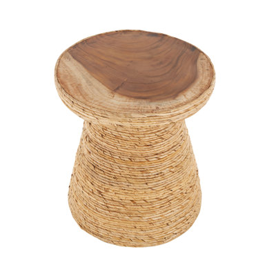Kai Cole And Grey Banana Leaf Handmade Woven Side End Brown Accent Table With Wooden Tabletop