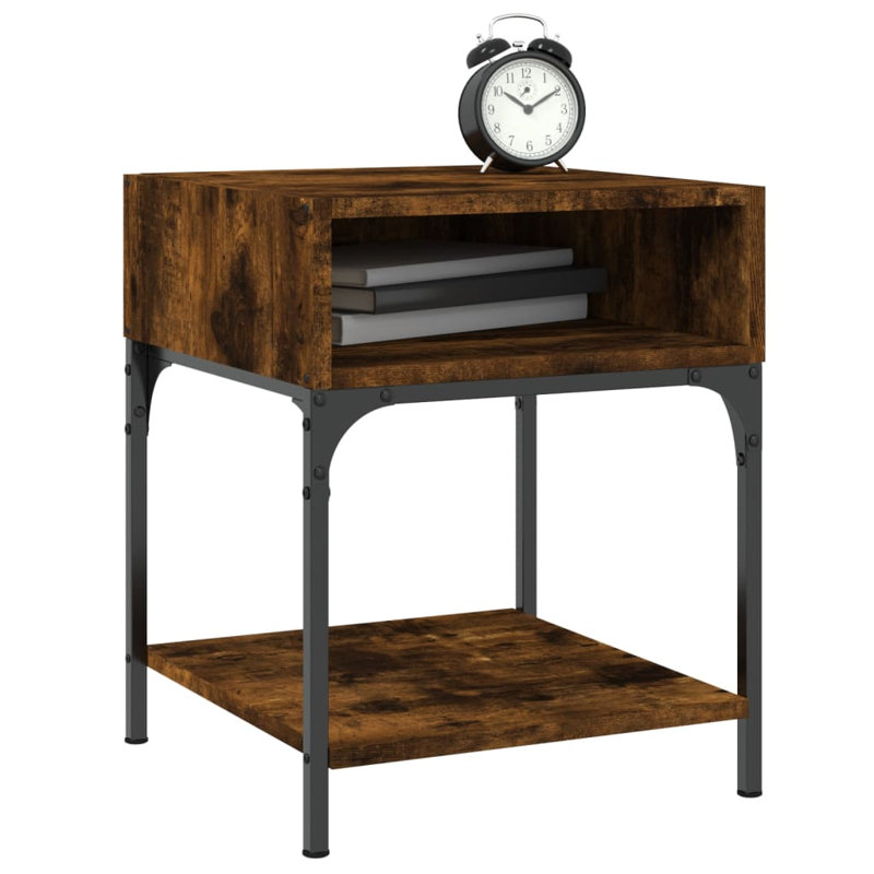 Ahniya 40cm W Manufactured Wood Bedside Table, Individual, Smoked Oak