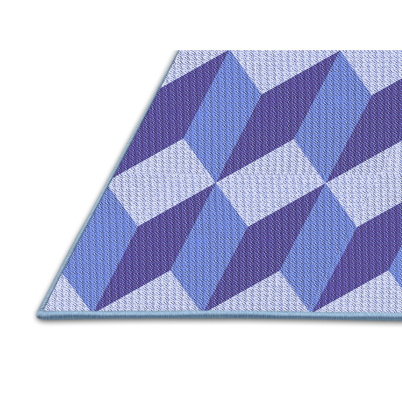 Tapis bleu à carreaux en laine, Rectangle 2 pi x 3 pi