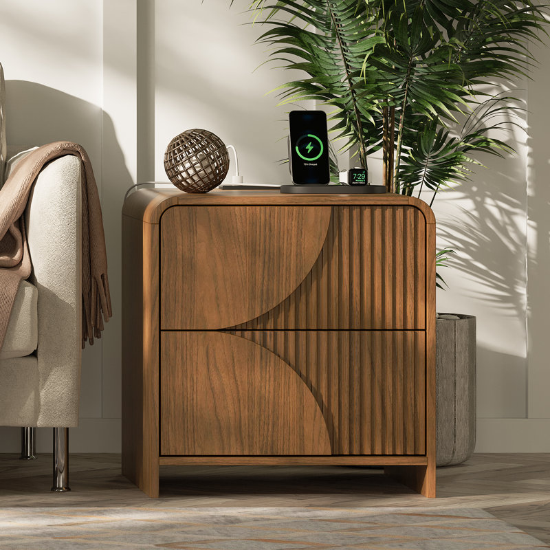 Valerica Nightstand with Charging Station, Walnut