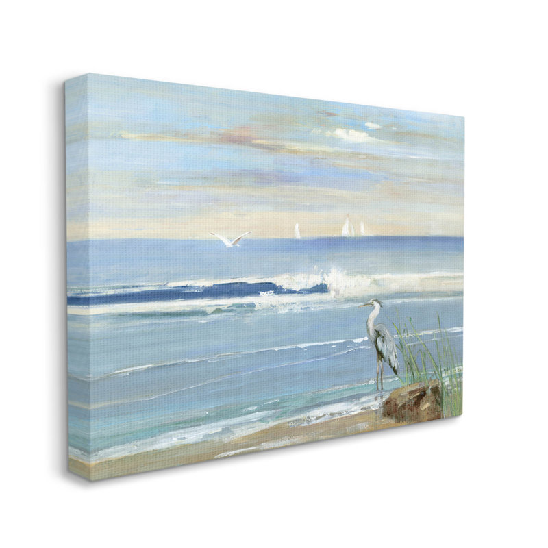 «Heron Splashing Beach Waves», art mural par Sally Swatland, H 16 po x l 20 po x P 1,5 po