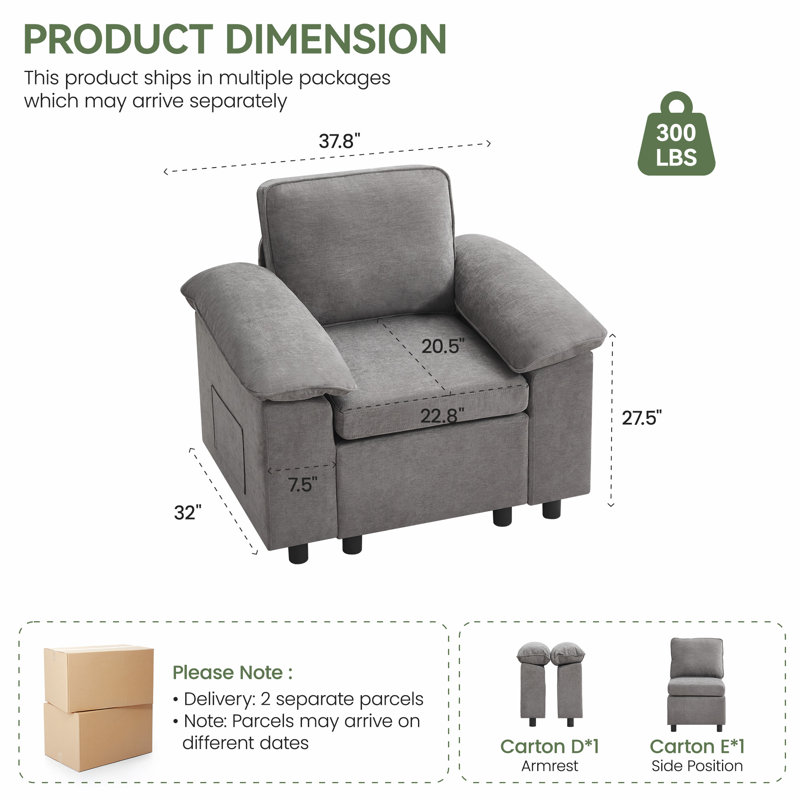 Fauteuil en chenille rembourré l 37,8 po, Gris clair