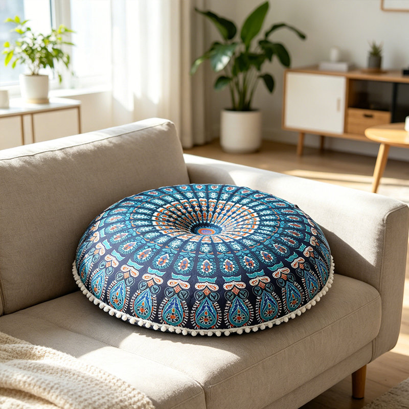 4Pcs Bohemian Round Pillowcases, 17" Diameter, Yoga & Floor Cushion Covers, Set of 4, Type 1
