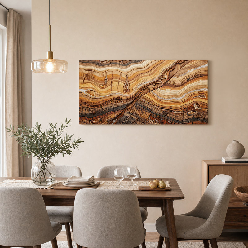 «Wavy Layered Wood Grain in Earth Tones», art mural sur toile, 58“W x 28”H