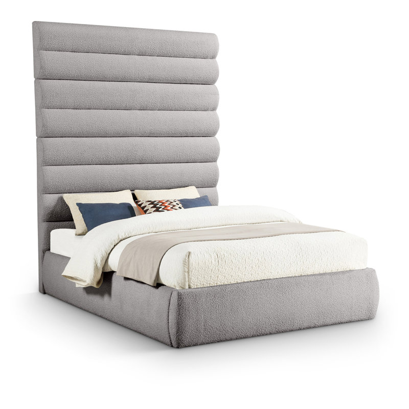 Lit en tissu Adam, Grand lit, Boucle Fabric, Taupe