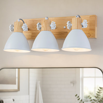 Luminaire de salle de bain 3 lumières multi-directionnel avec rail au plafond et support en bois massif