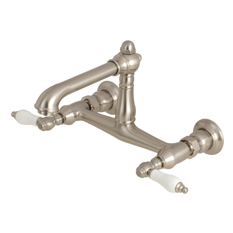 Kingston Brass English Country Two-Handle 2-Hole Wall Mount Bathroom Faucet, Brushed Nickel