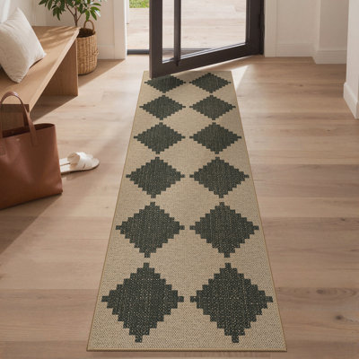 Machine Washable Outdoor Rug, Non-Slip Diamond 2X6 Runner Rug