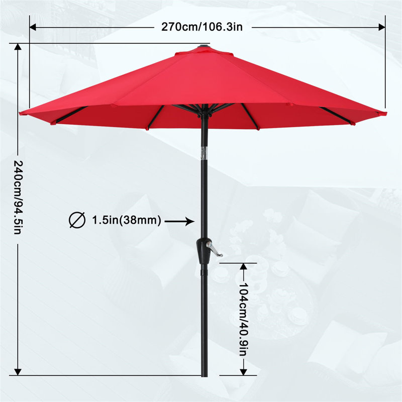 270cm Beach Parasol, Red
