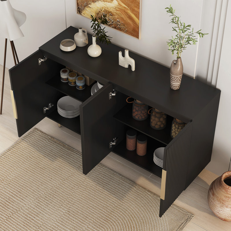 Grand buffet cannelé avec tablettes réglables, Noir