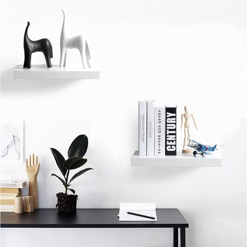 2 Piece Floating Shelf, 3.8cm H x 25cm W x 22.9cm D, White