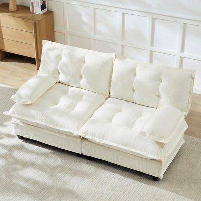 77 po à 2 places avec tissu en chenille beige respirant et coussins de siège, convient au salon appartement de chambre à coucher, conception modulaire, différentes configurations de sièges, structure idéale