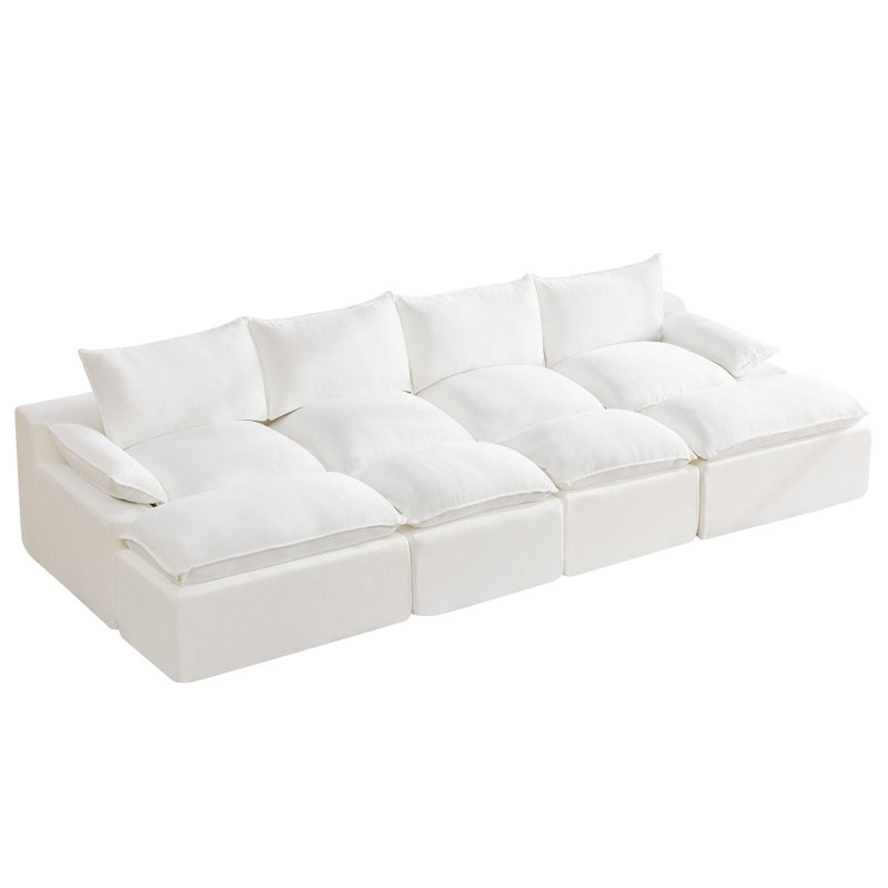 Canapé modulaire désossé avec accoudoirs et dossier, 4, Blanc