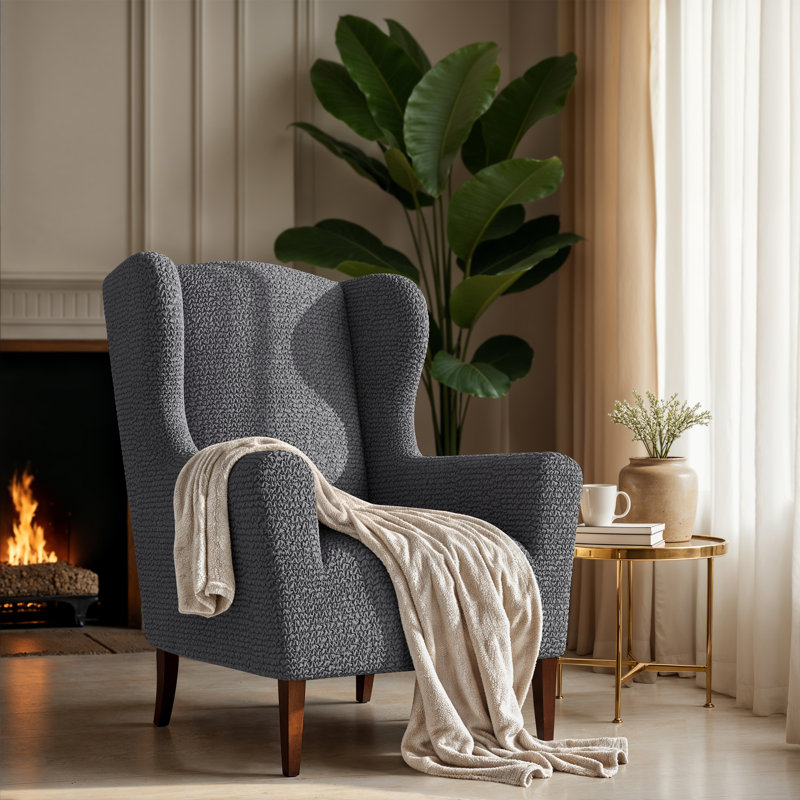 Housse extensible pour fauteuil à oreilles - Facile à nettoyer et durable - Collection Comfort, Gris foncé