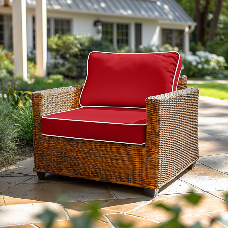 Outdoor Seat Cushion, Square Outdoor Seat Cushion, Waterproof Fabric with Ties, 2-Piece Set,20"x20"x4"，Red, Red