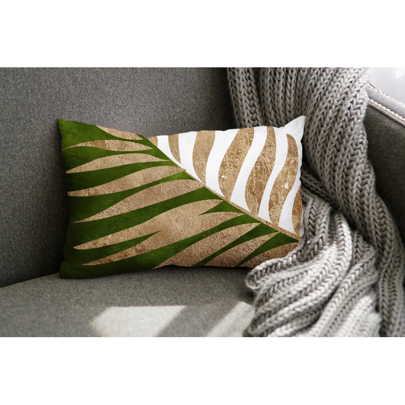 Coussin lombaire intérieur / extérieur Pom Fern, Chertreuse / or / blanc