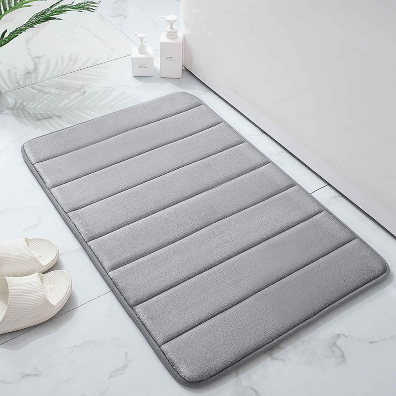 Mylhana Memory Foam Bath Mat - Non Slip Super Absorbent & Quick Dry Anti-Bacterial, 40cm W x 60cm L, Silver