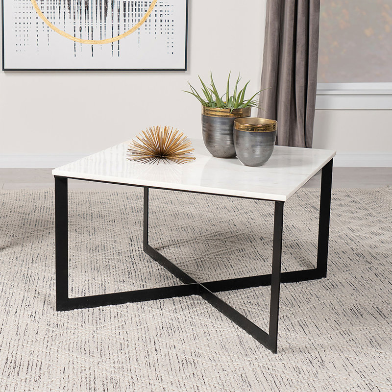 Square Marble Top Coffee Table, White And Black