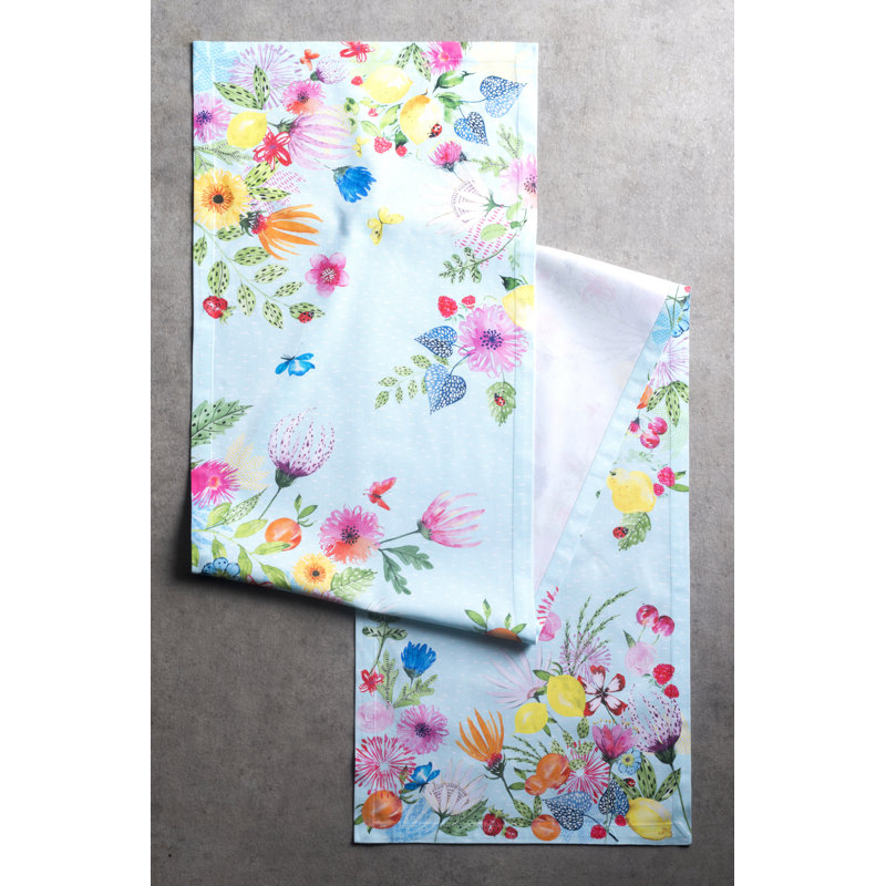 Floral 100% Cotton Table Runner, 72" L x 14.5" W, Mint