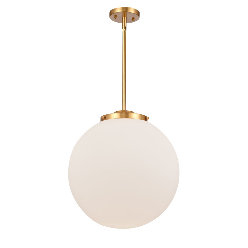 Luminaire suspendu sphère 1 lumière Beacon, Or satiné, H 17 po x l 16 po x P 16 po, Blanc mat