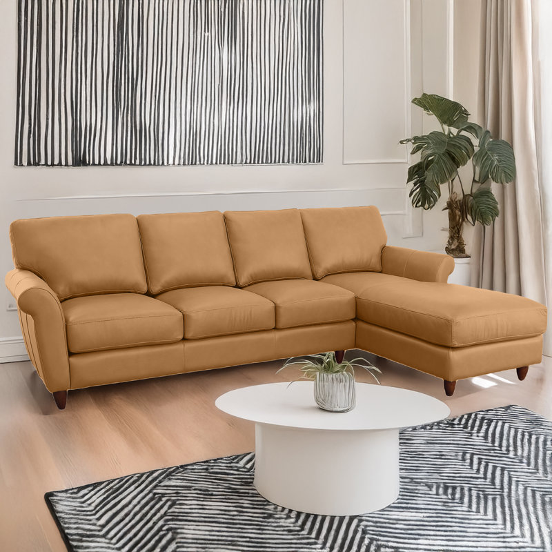 Canapé modulaire en cuir véritable Cherish, Face à la droite, Cuir véritable caramel