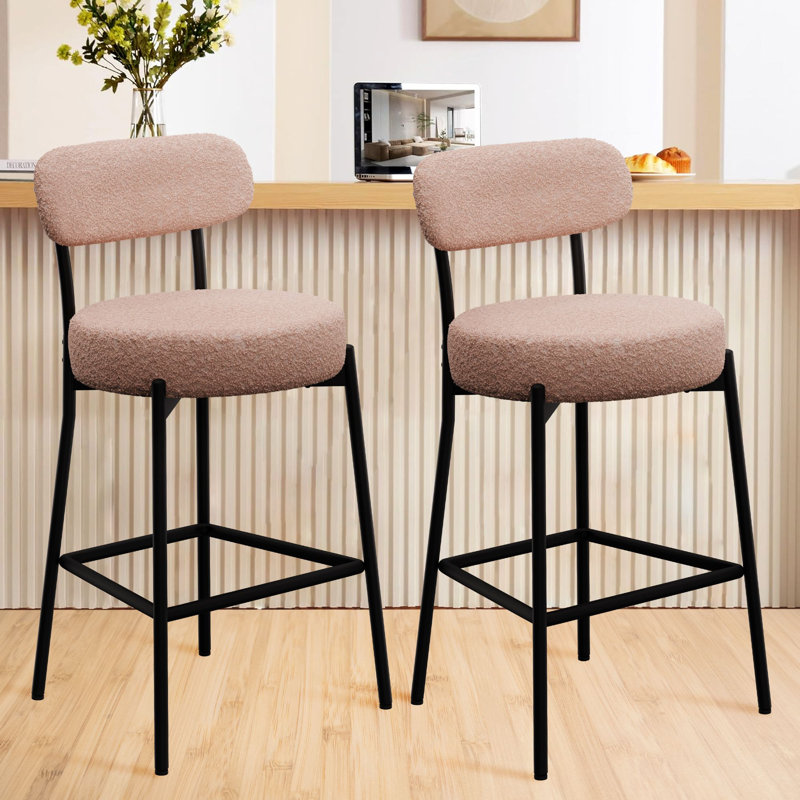 Emielia  Modern Counter Height Bar Stools , 28 Inch Upholstered Barstools with Curved Open Back & Round Seat, Plush Bouclé Fabric Bar Chairs for Kitchen Island, Dining Counter & Home Bar, Comfortable & Stylish