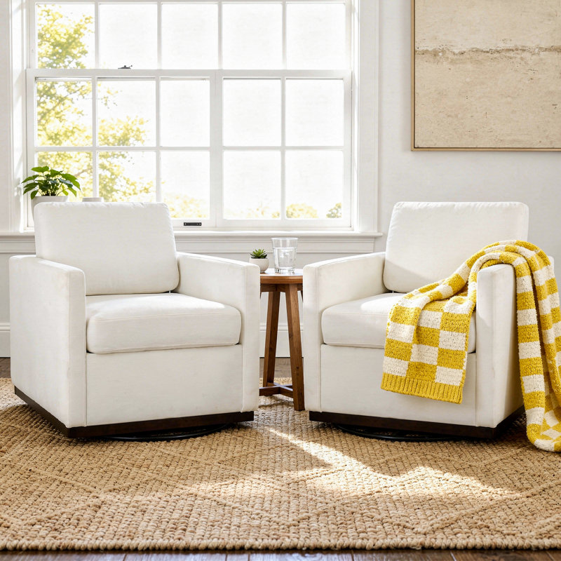 Fauteuil rembourré pivotant, Chenille beige