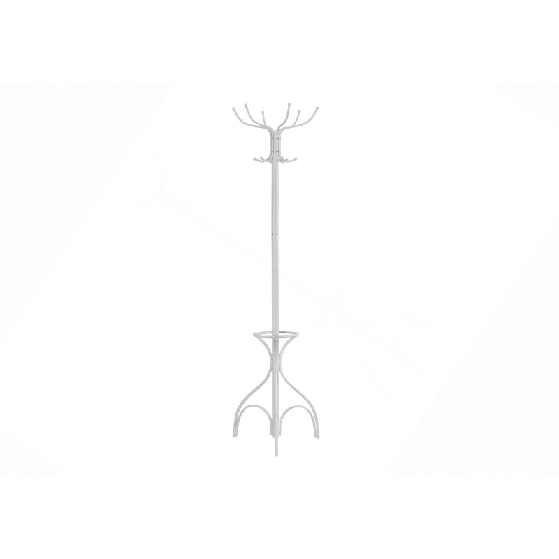 Coat Rack, Hall Tree, Free Standing, 12 Hooks, Entryway, 70"H, Umbrella Holder, Bedroom Metal, Contemporary, White