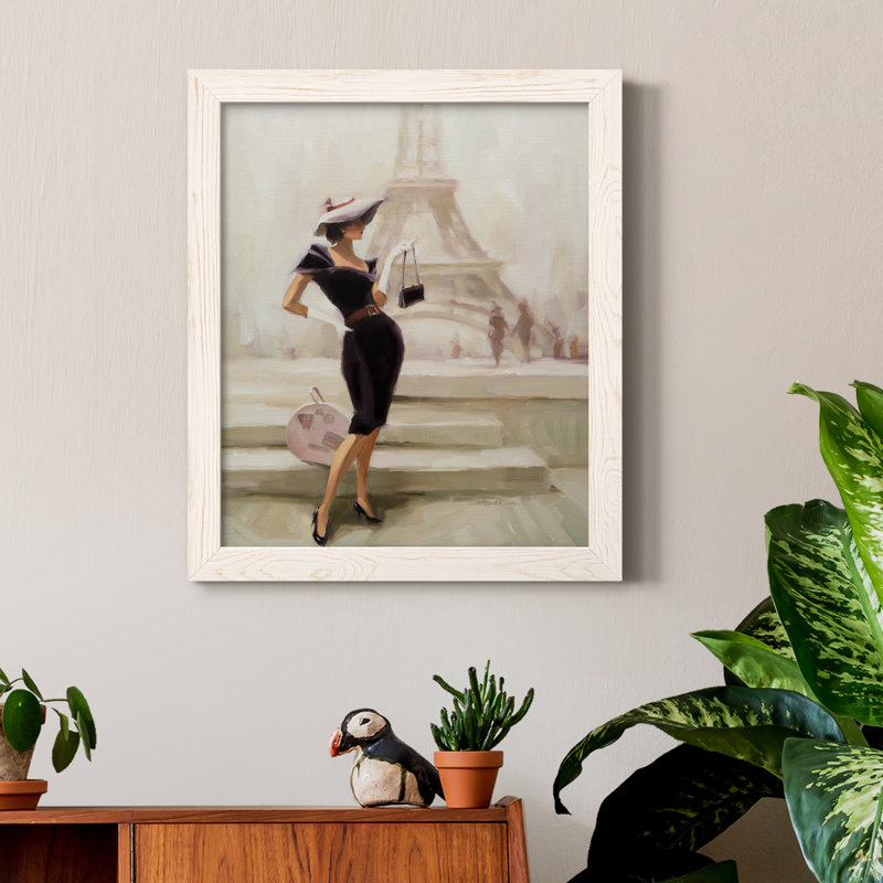 «Love, From Paris», peinture sur toile encadrée, Cadre blanc, H 20 po x l 17 po x P 1,5 po
