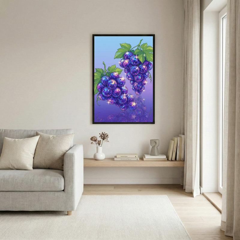 Ensemble de 1 grappe de raisin avec effet miroir sur toile tendue, H 36 po x l 24 po