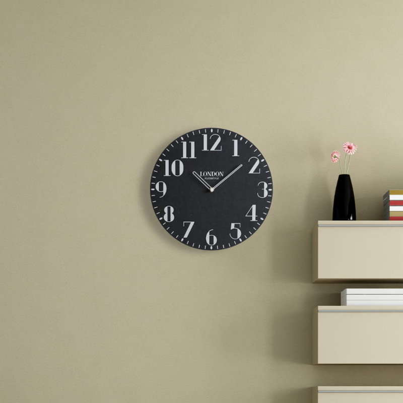 London Solid Wood Wall Clock, Matte Black
