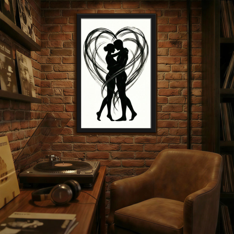 «Abstract Silhouette Couple Heart», reproduction d'art, H 30 po x l 20 po