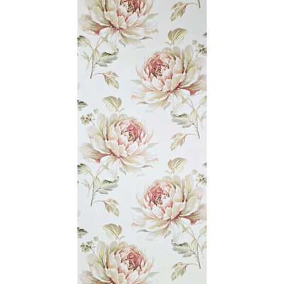 Ivoire, blanc cassé, rose, floral, grandes pivoines, fleurs, papier peint Biedermeier, 3D