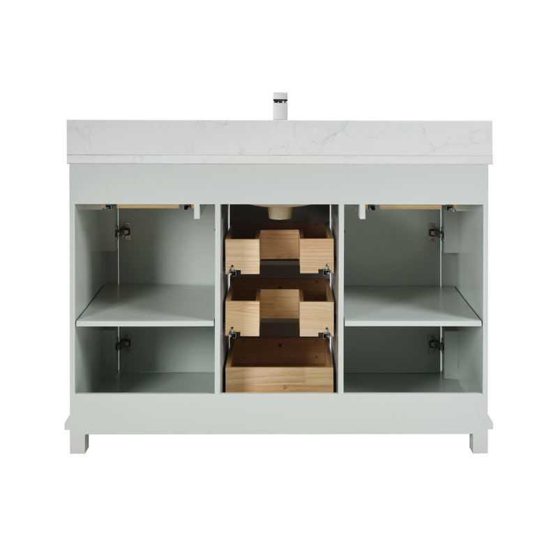 48" Cadet Finish Solid Wood Sink Vanity  With 1' Artificial Stone Top, Silver Strand