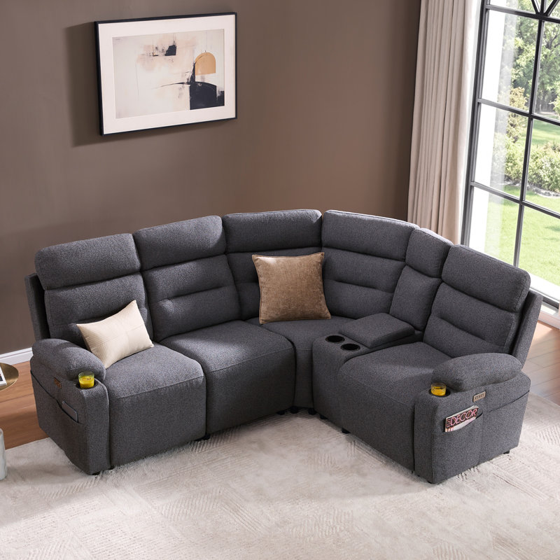 Canapé d'angle en L 4 places de 101,2 pouces (257 cm) avec inclinaison électrique et console centrale fixe, gris foncé
