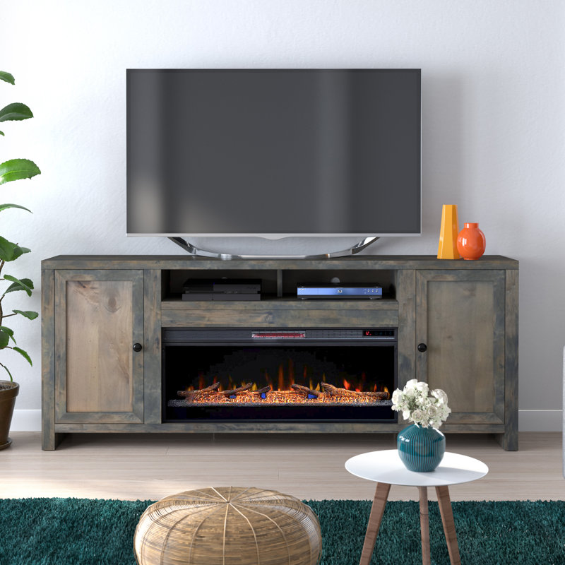 Meuble télé avec foyer électrique 83 po pour téléviseur de 95 po ou moins Columbia, finition bois de grange