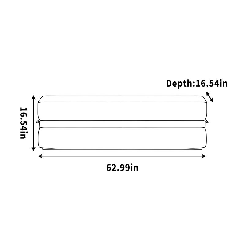 Canapé en tissu, H 16,54 po x l 62,99 po x P 16,54 po