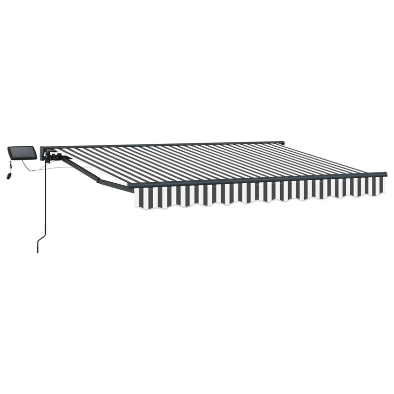 VidaXL Polyester Cover Retractable Patio Awning, 300cm W x 250cm D, Striped, White/Anthracite/Black