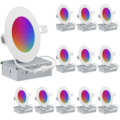 4" Slim LED Smart WIFI RGB Recessed Ceiling Light w/Junction Box, 10W No Hub required