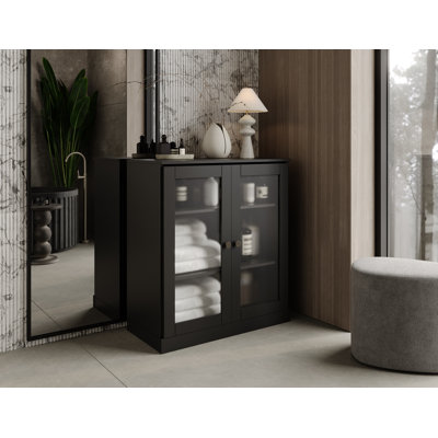 100% Solid Wood 32" Bathroom Cabinet with Frosted Glass Doors and Adjustable Shelves