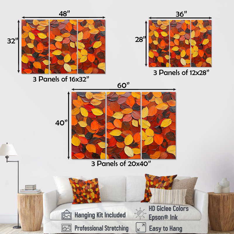 Feuilles d'automne au Canada II - Ensemble d'art mural feuilles, H 28 po x l 36 po, Toile tendue, Ne s’applique pas