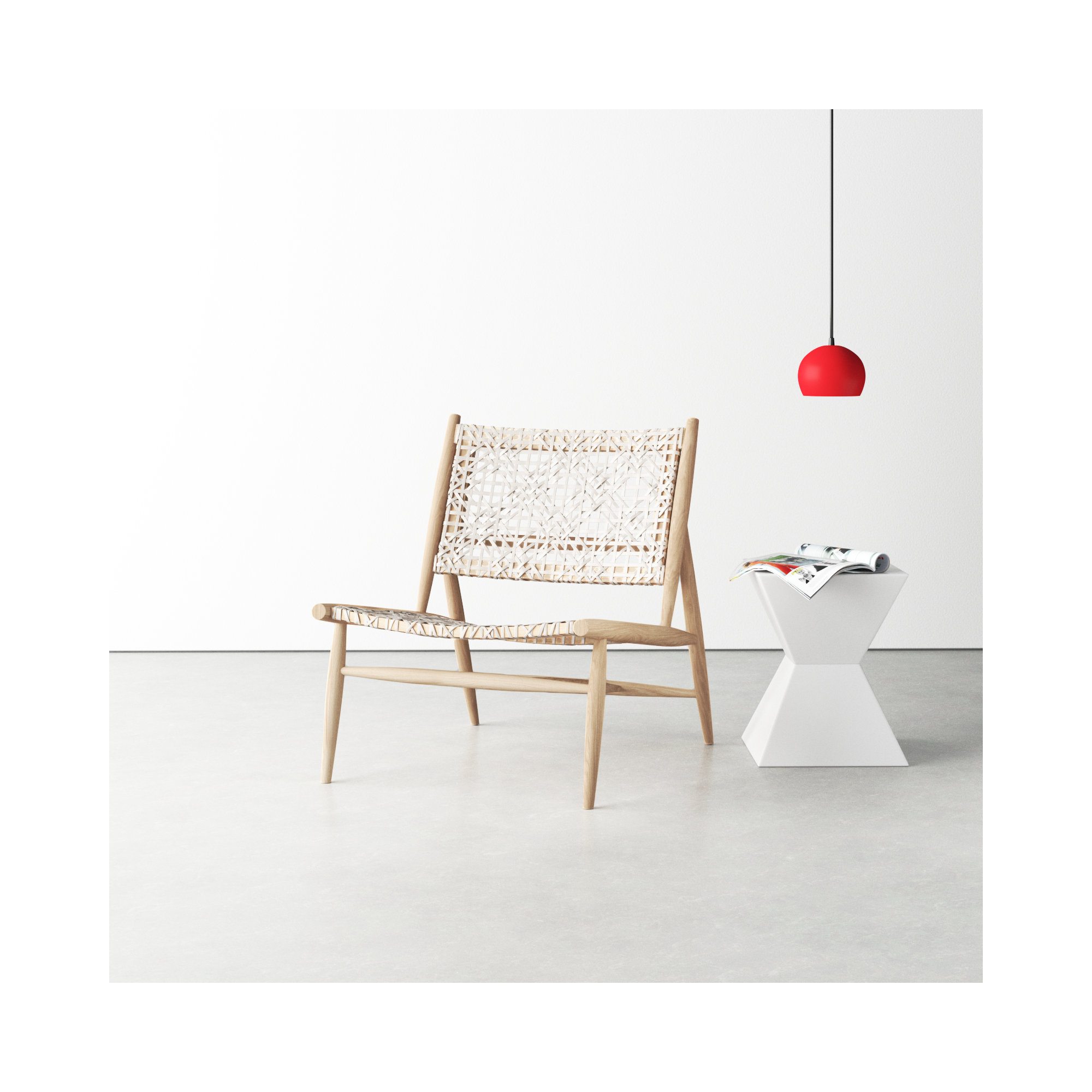 Kazbah Upholstered Side Chair, White Genuine Leather/Bleached Oak Legs