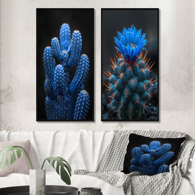 Cactus bleu clair et noir clair de lune - Cactus floral, ensemble de 2 pièces