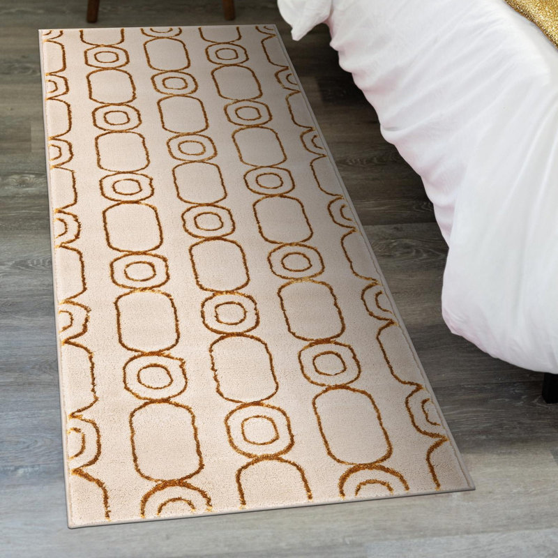 Latitude Run® Column Nikica Rug White and Gold, Runner 2' x 5'1"