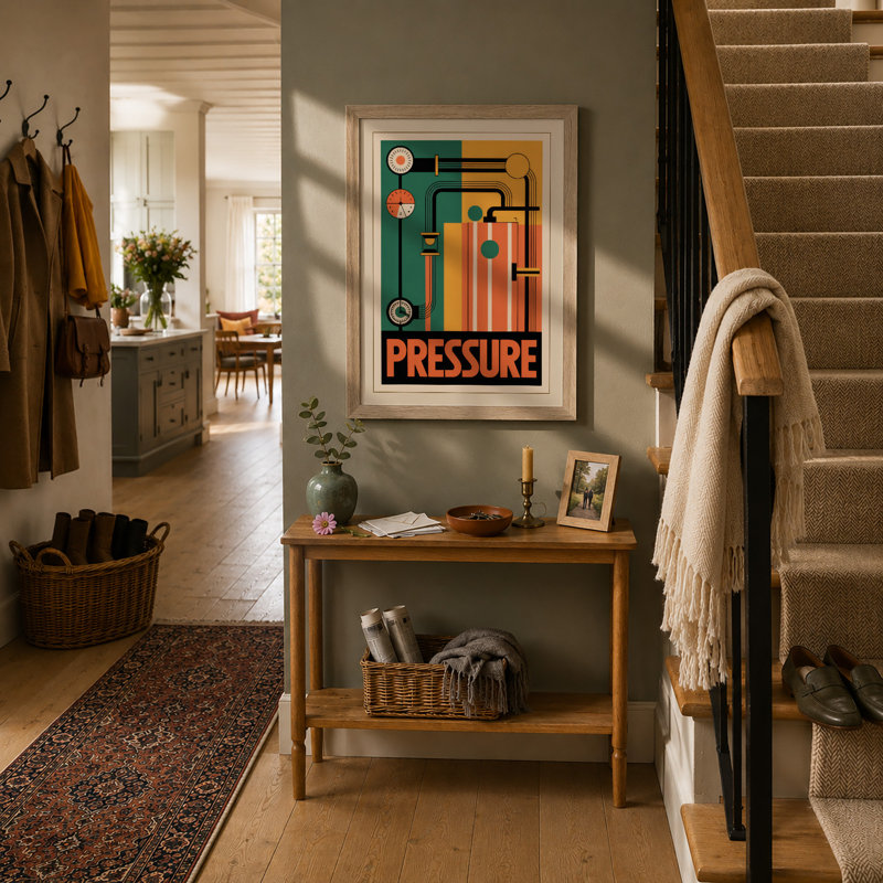 Industrial Pressure Art Deco - Framed Print, A4 - 29.7 x 21.0 cm, Oak